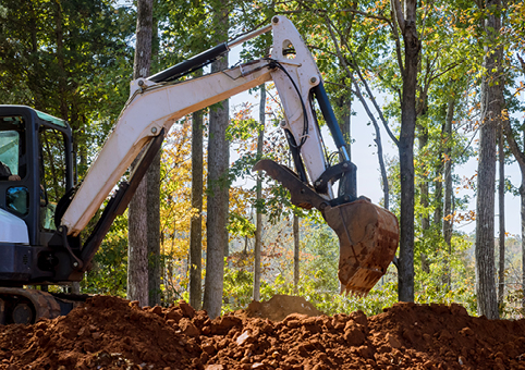 A digger near trees