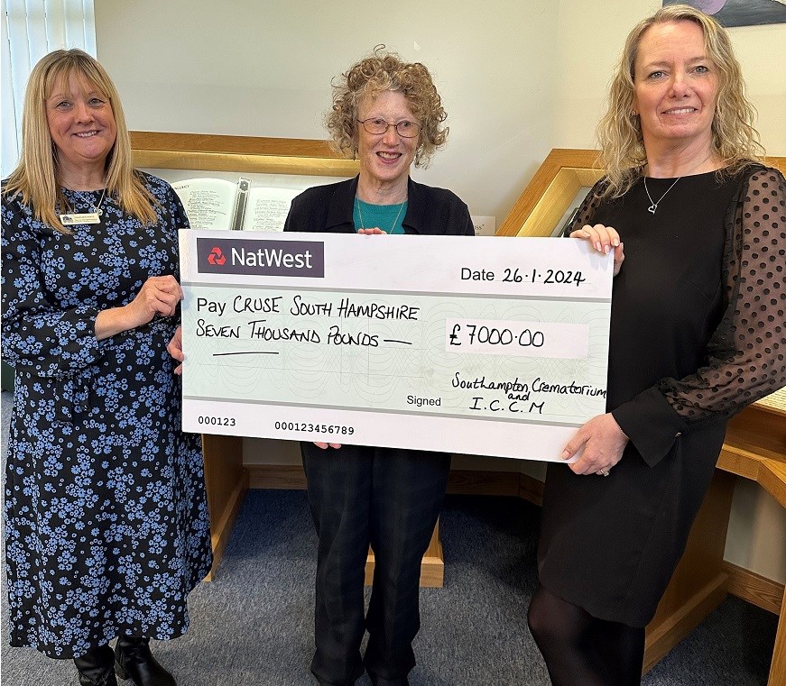 Ladies standing with a large cheque for £7000