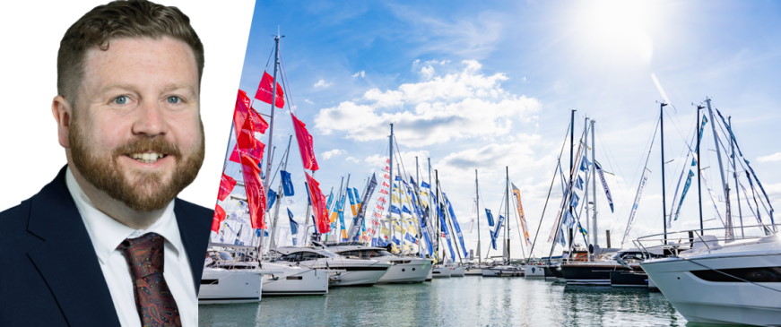 The Leader of Southampton City Council, Councillor Alex Winning, inset with yachts