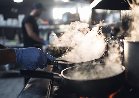 Smoke coming from a frying pan