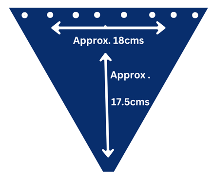 A triangle shape with one point downward. It is approximately 17.5 centimetres high and 18 centimetres wide