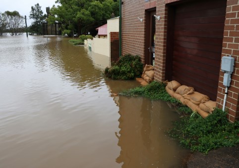 Sandbags by doors and garage door