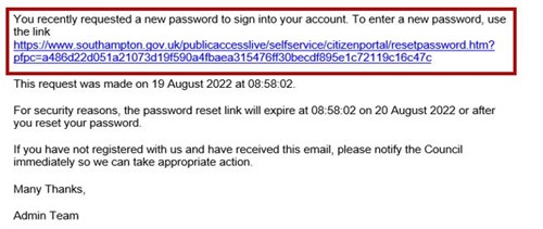 Council Tax reset email