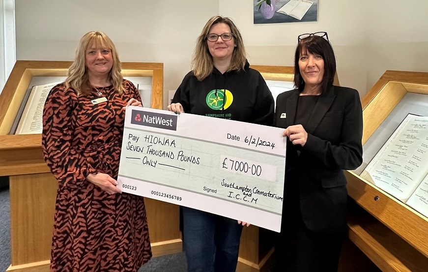 Women posing with an oversized cheque for £7000