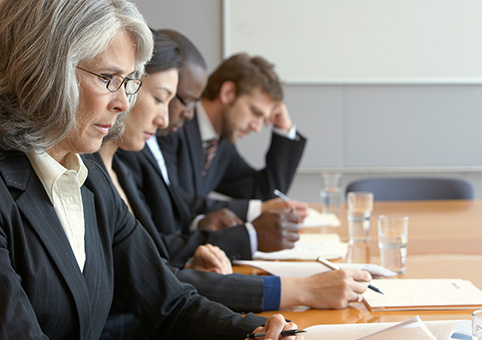 Panel looking at documents