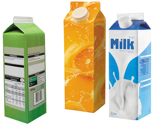A variety of juice cartons