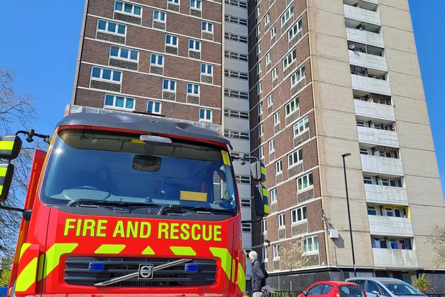 Fire Truck In Front Of A Tower Block Fire Truck In Front Of A Tower Block
