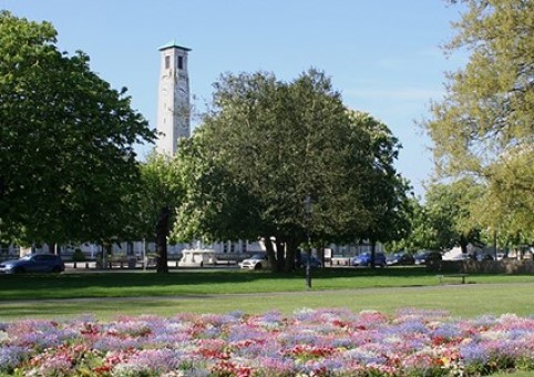 Photo of park with the civic centre in the background