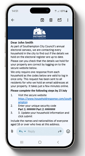 Screenshot of example electoral canvass email