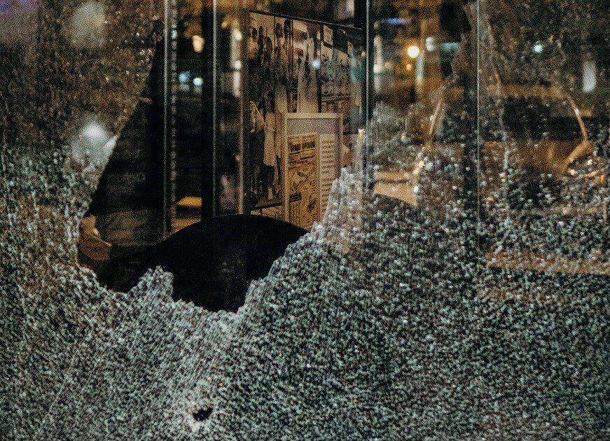 Broken glass window