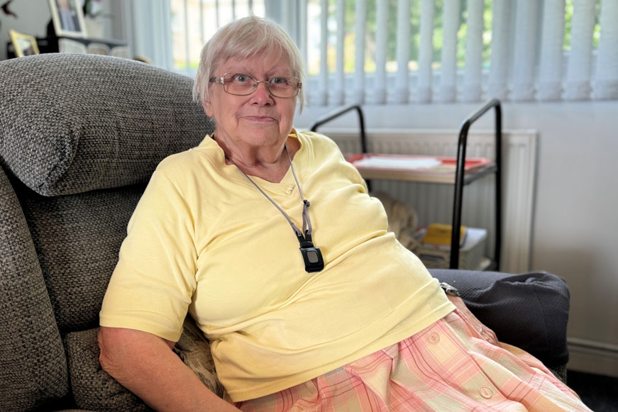 A woman sitting on an armchair