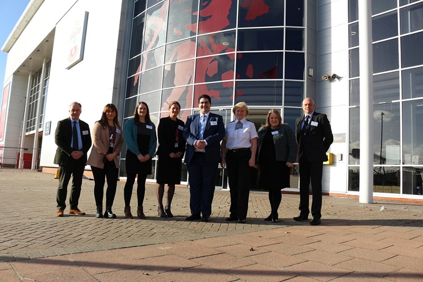 Violence Against Women & Girls - speakers standing outside Saint Mary's Stadium