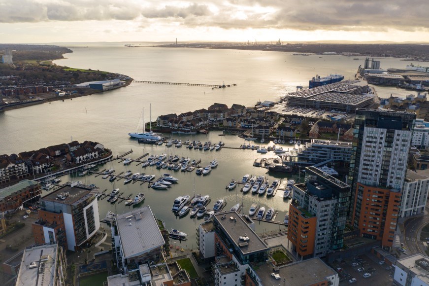 Top down view of Ocean Village in Southampton