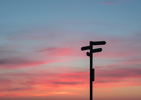 Signpost in sunset