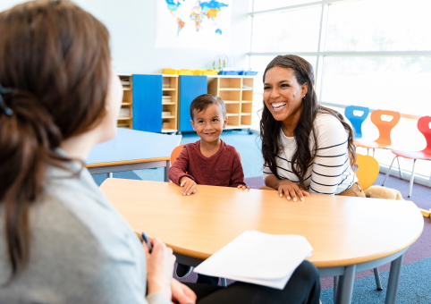 Mother and child with teacher