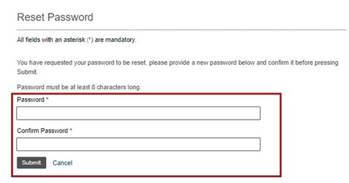 Council Tax reset password fields