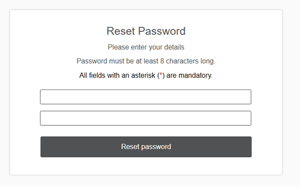 Fields to enter new password