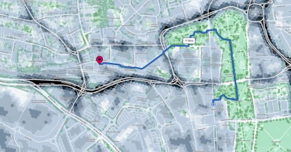 A map show a route in the centre of Southampton