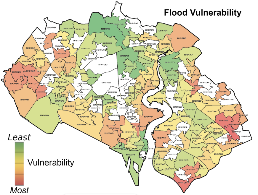 Map of Southampton showing flood vulnerability