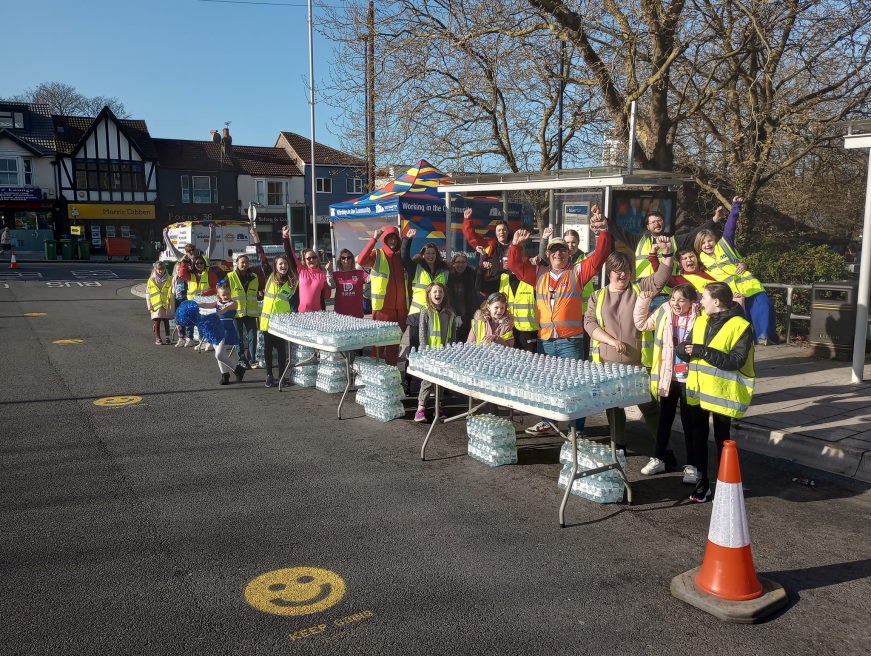 The Junior Neighbourhood Wardens ready to hand out water