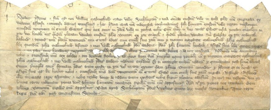 Lease dating from 25th November 1378, granting John Dounton of Southampton, a weaver, land on the north side of East Street.