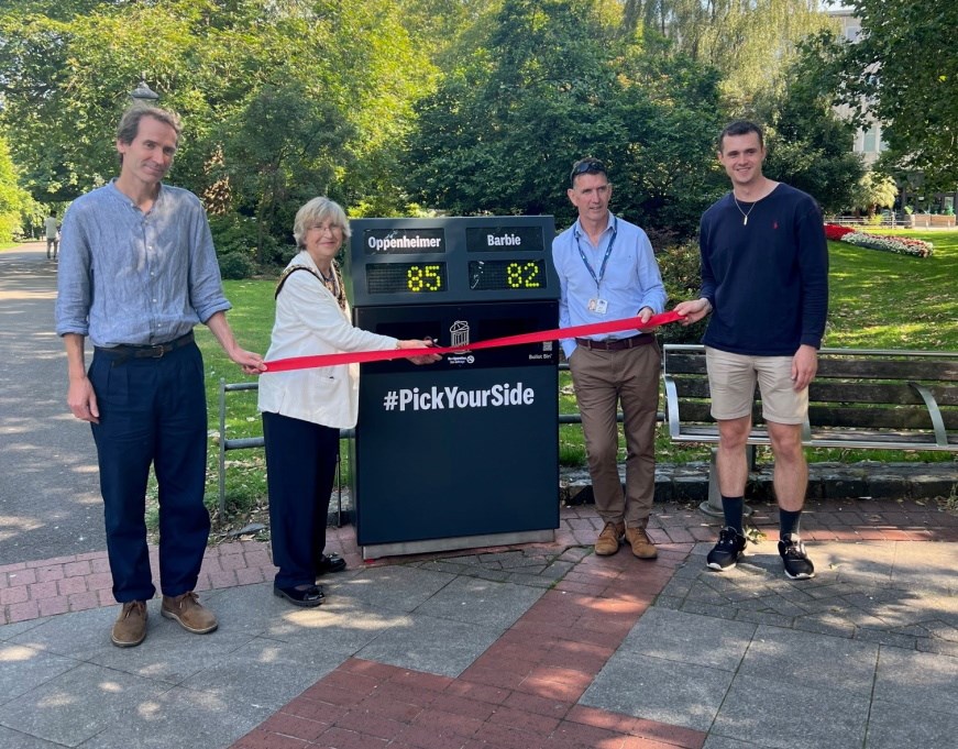 Opening the Big Ballot litter bins with Southampton's Lord Mayor and three others