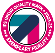 IPS Grow Logo inside a pink circle with the accompanying text: IPS Grow Quality Mark 2022-23. Exemplary Fidelity.